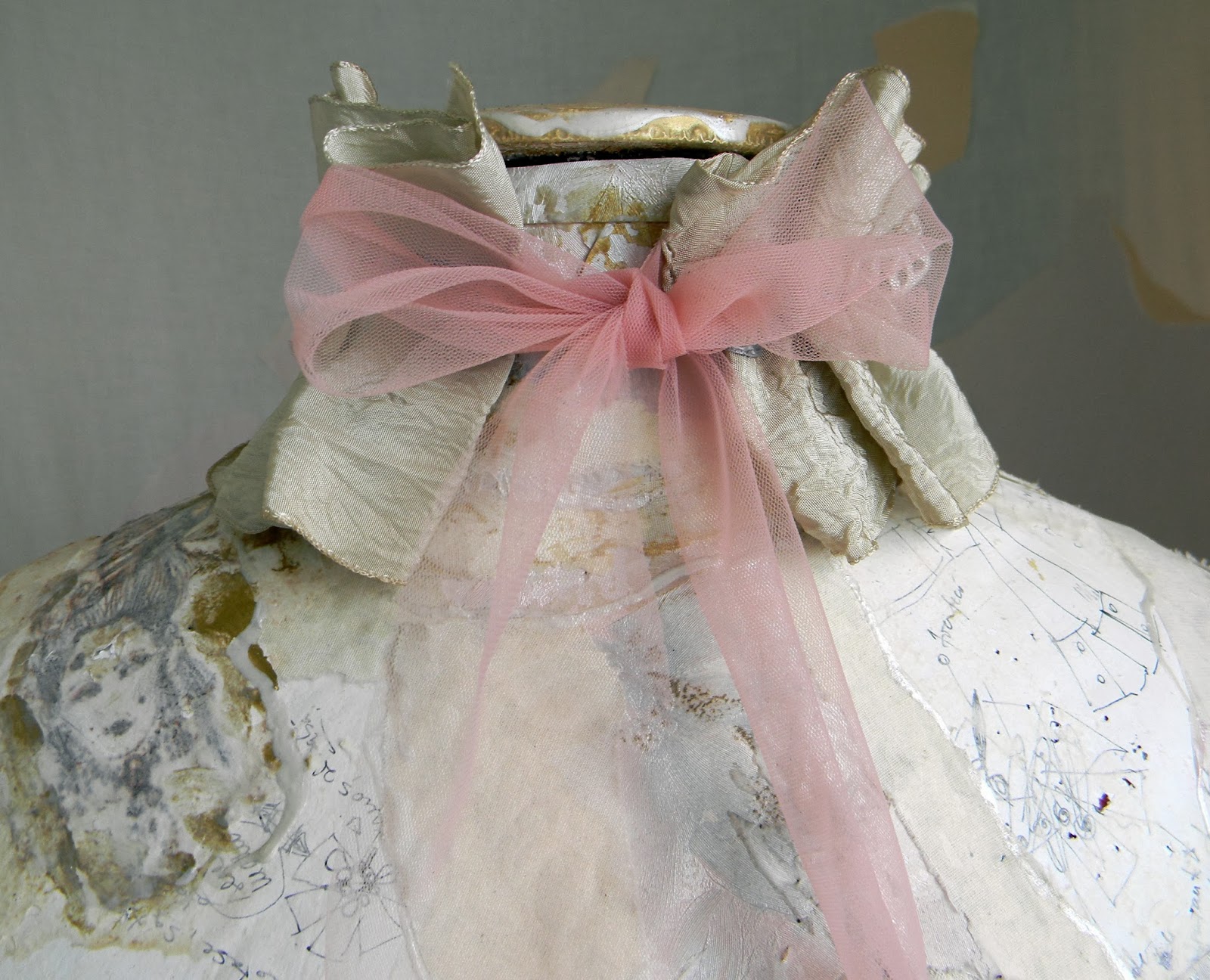 Ethereal Fashion Choker Ruffled Neck Corset in Delicate Textile Pastels