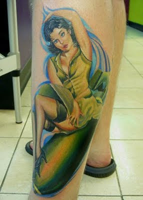Pin-up Girl Tattoo on Leg