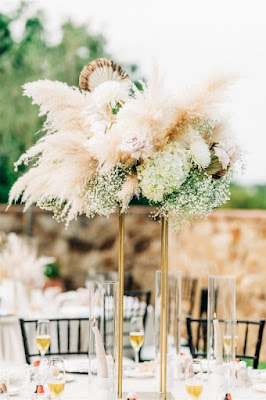 pampas grass floral on golden centerpiece