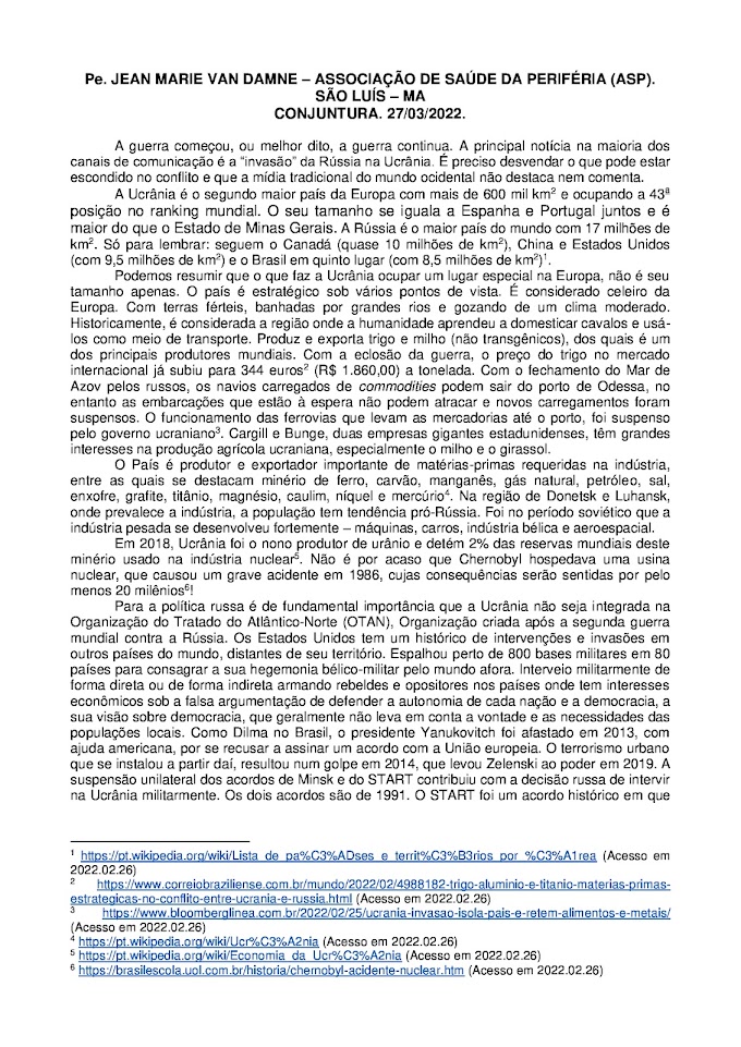 ANÁLISE DE CONJUTURA. 27/03/2022. Pe. JEAN MARIE VAN DAMNE