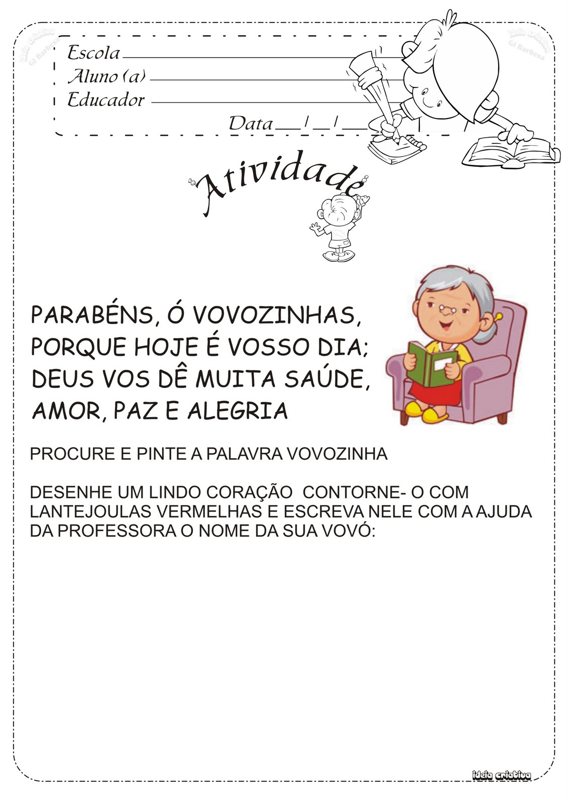 Atividade Dia dos Avós | Ideia Criativa - Gi Carvalho ...