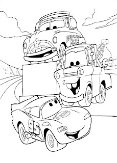 Lightning McQueen, Tow Mater and Doc Hudson - cars coloring pages