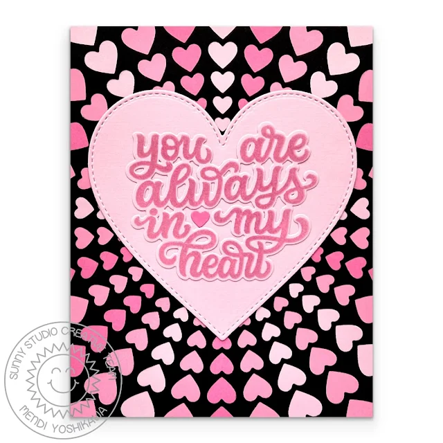 Sunny Studio Stamps You Are Always in My Heart Black & Hot Pink Bursting Heart Background Valentine's Day Card by Mendi