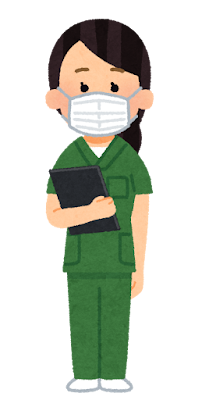 緑のスクラブを着た医療従事者のイラスト（女性）