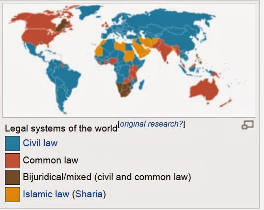 http://en.wikipedia.org/wiki/File:LegalSystemsOfTheWorldMap.png