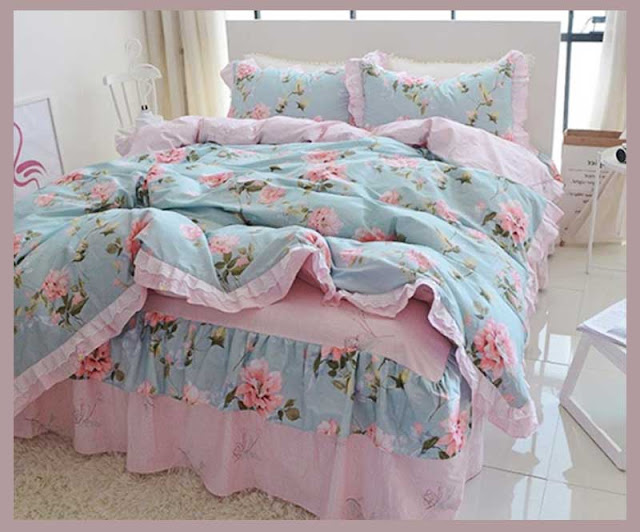 Floral pink duvet cover for girls bedroom