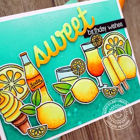 Sunny Studio Stamps: Sweet Word Die Summer Sweets Fresh & Fruity Tropical Paradise Summer Themed Birthday Card by Vanessa Menhorn 