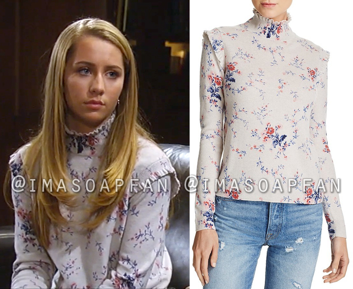 Josslyn Jacks, Eden McCoy, Ruffled Grey Floral Mock Neck Sweater, General Hospital, GH