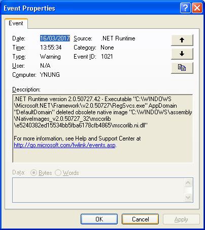 Net Runtime Warning Entry In The Windows Event Viewer