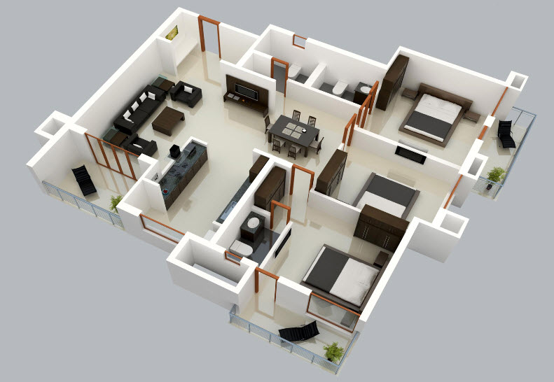 Plano 3D de casa de un solo nivel  Construye Hogar