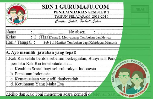 Soal PH / UH Kelas 3 Tema 3 Kurikulum 2013 Revisi 2018