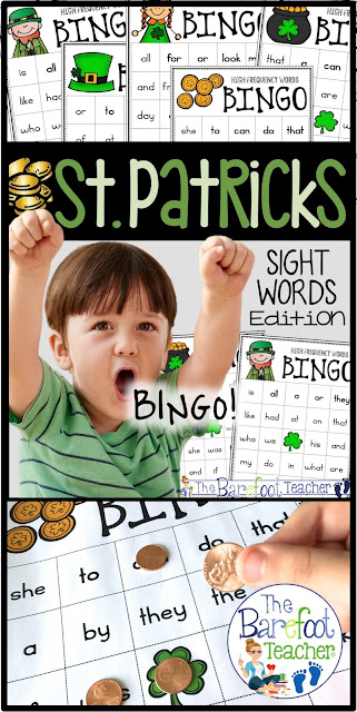 This St. Patrick's Day BINGO game will fit right in with the other activities and crafts you're doing with your Preschool, Kindergarten, or First Grade students. Whether used for a class party or for centers time, it will reinforce the high frequency words you've learned so far this year! #stpatricksday #stpatrickdsdayforkids #bingo #sightwords #highfrequencywords #games #gamesforkids