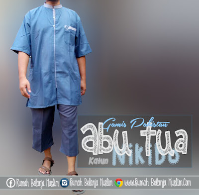 Baju Gamis Pria Katun Nikibo Abu Tua