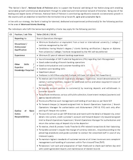National bank of Pakistan cashier jobs in 2025 for multiple cities apply online