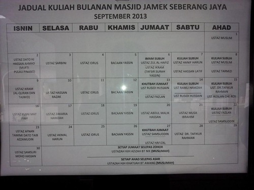 Hebahan Masjid Jadual Kuliah Bulanan Masjid Jamek Seberang Jaya September 2013