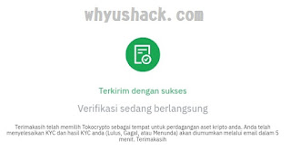 Verifikasi KYC 1 Tokocrypto terkirim dan sukses