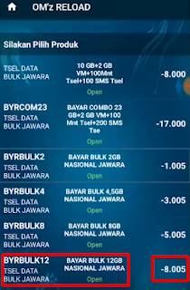 cash back data bulk 12gb telkomsel 8000