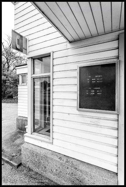 A Train Schedule At The VIA Station in Ingersoll, Ontario.