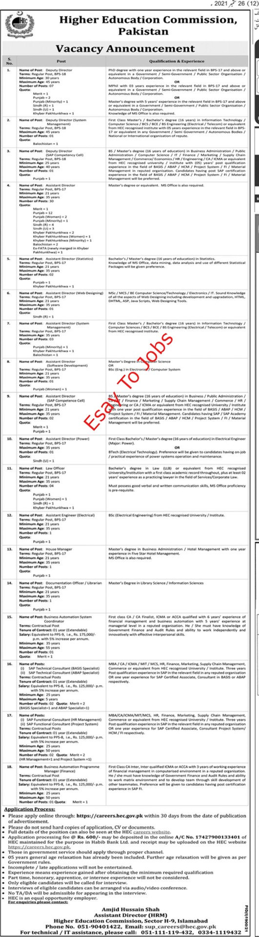 Jobs in HEC Latest 2021 in pakistan || How To apply online in pakistan