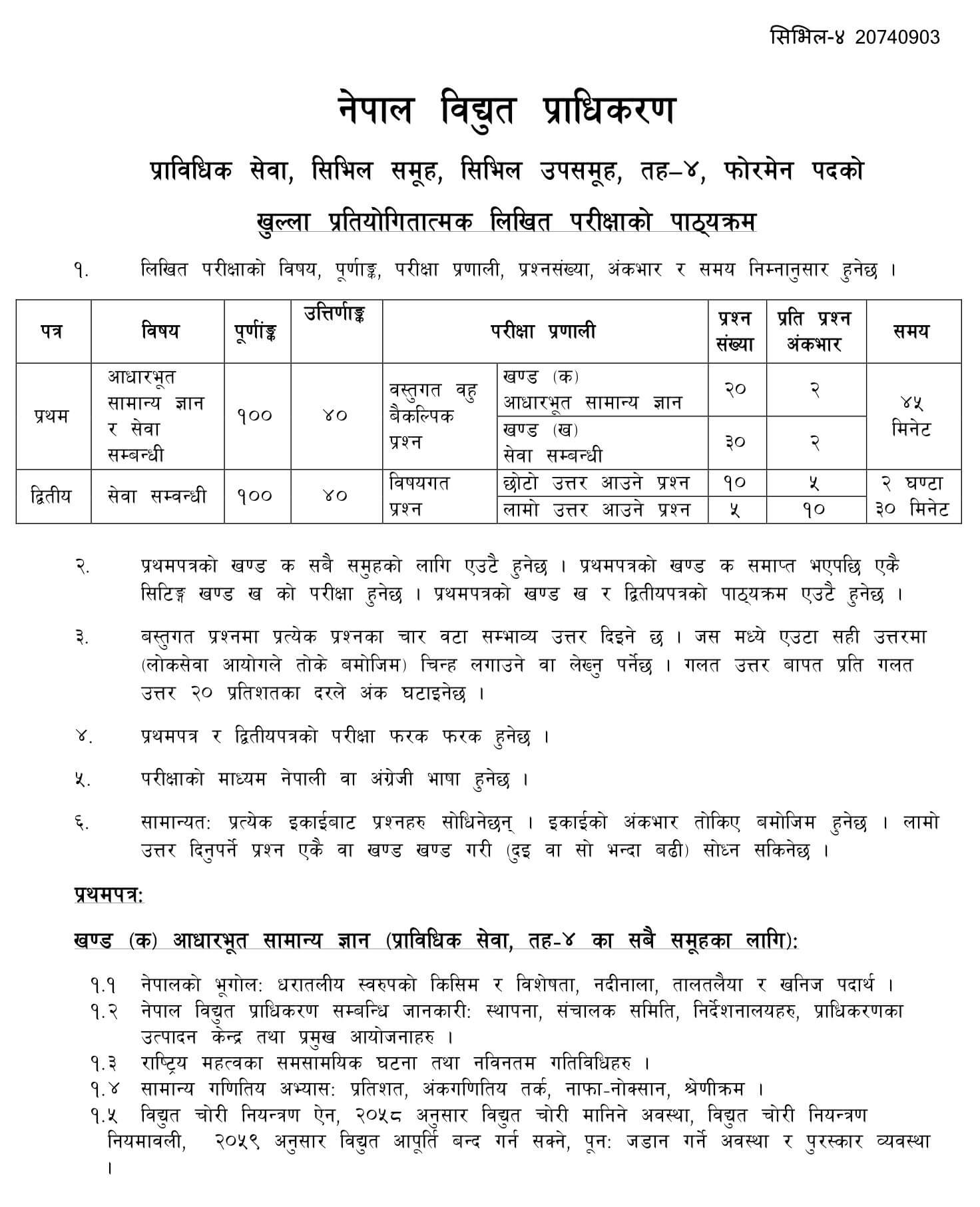 Nepal Electricity Authority - NEA Syllabus Department: Civil Rank: Level 4 Foreman (Civil) Date: 2074/09/03. NEA Syllabus Foreman Civil PDF Download