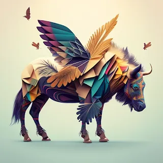 art by Sarnia animal paper origami bird bull wings