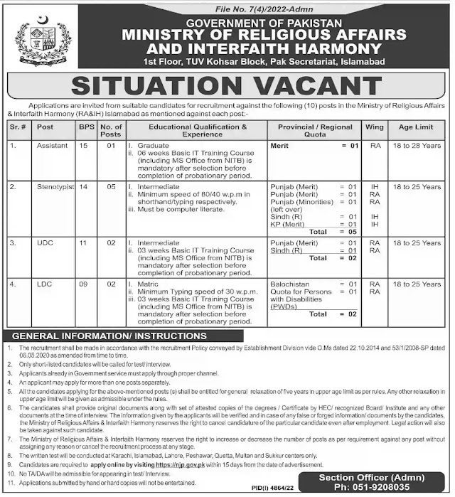 Jobs in the Ministry of Religious and Affairs