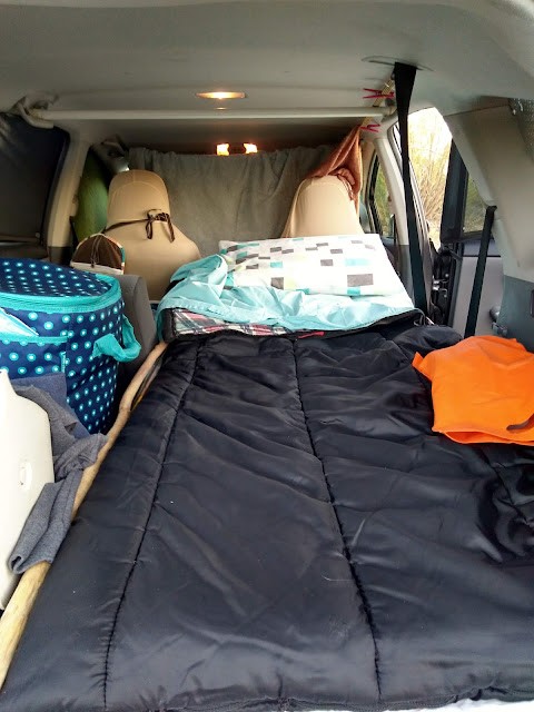 Prius caRV camp bed and market tote. October 2019. Credit: Mzuriana.