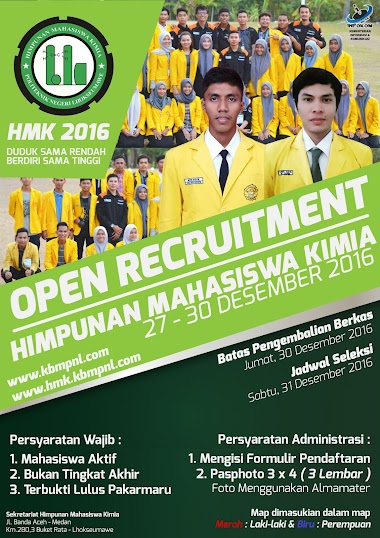 OPEN RECRUITMENT HIMPUNAN MAHASISWA KIMIA PNL 2016