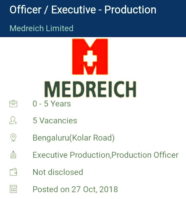 Medreich | Urgent requirement for Production | Apply Online | Bangalore location