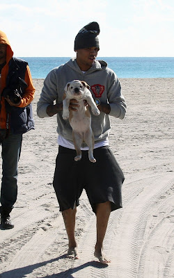 Chris Brown on the beach in Miami