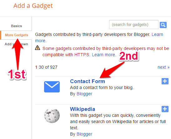Contact Form Gadget Blogger