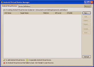 laman utama Android Virtual Device Manager