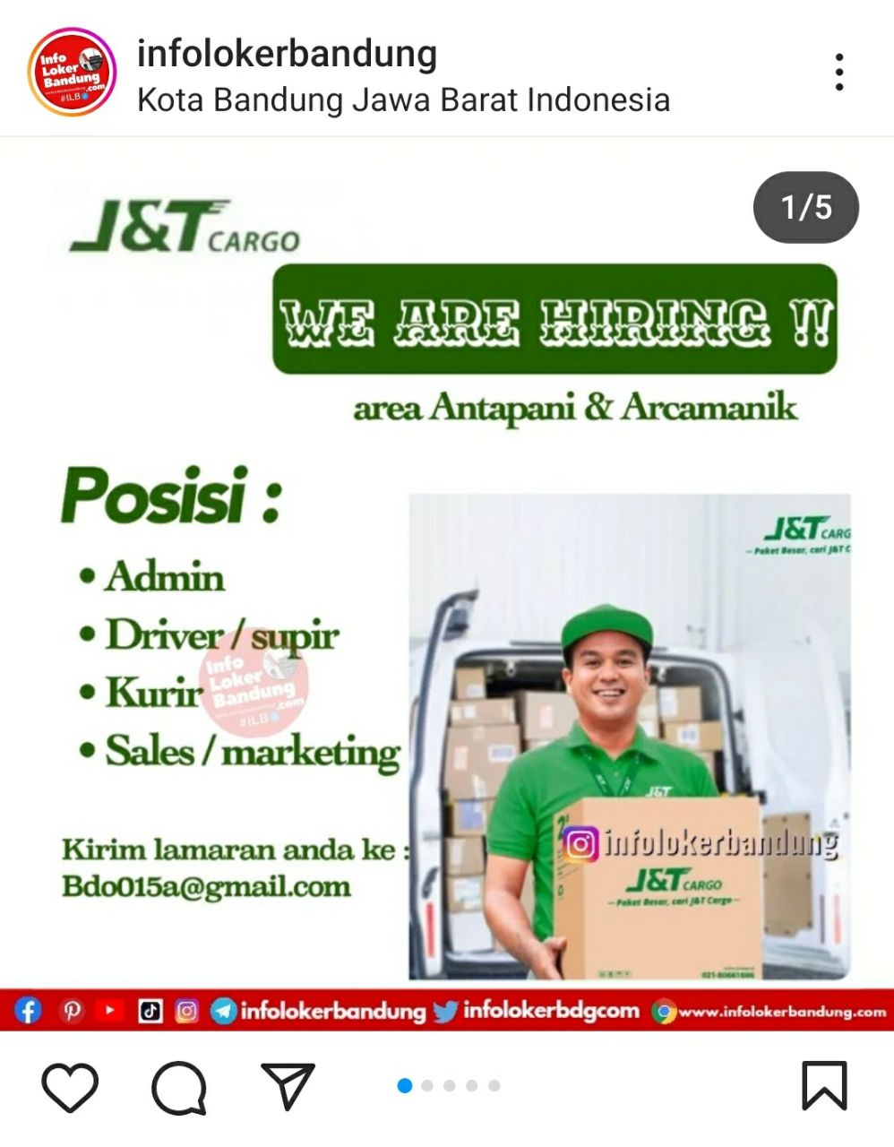 Lowongan Kerja Mitra perusahaan J&T Cargo Area Antapani & Arcamanik Bandung Januari 2024