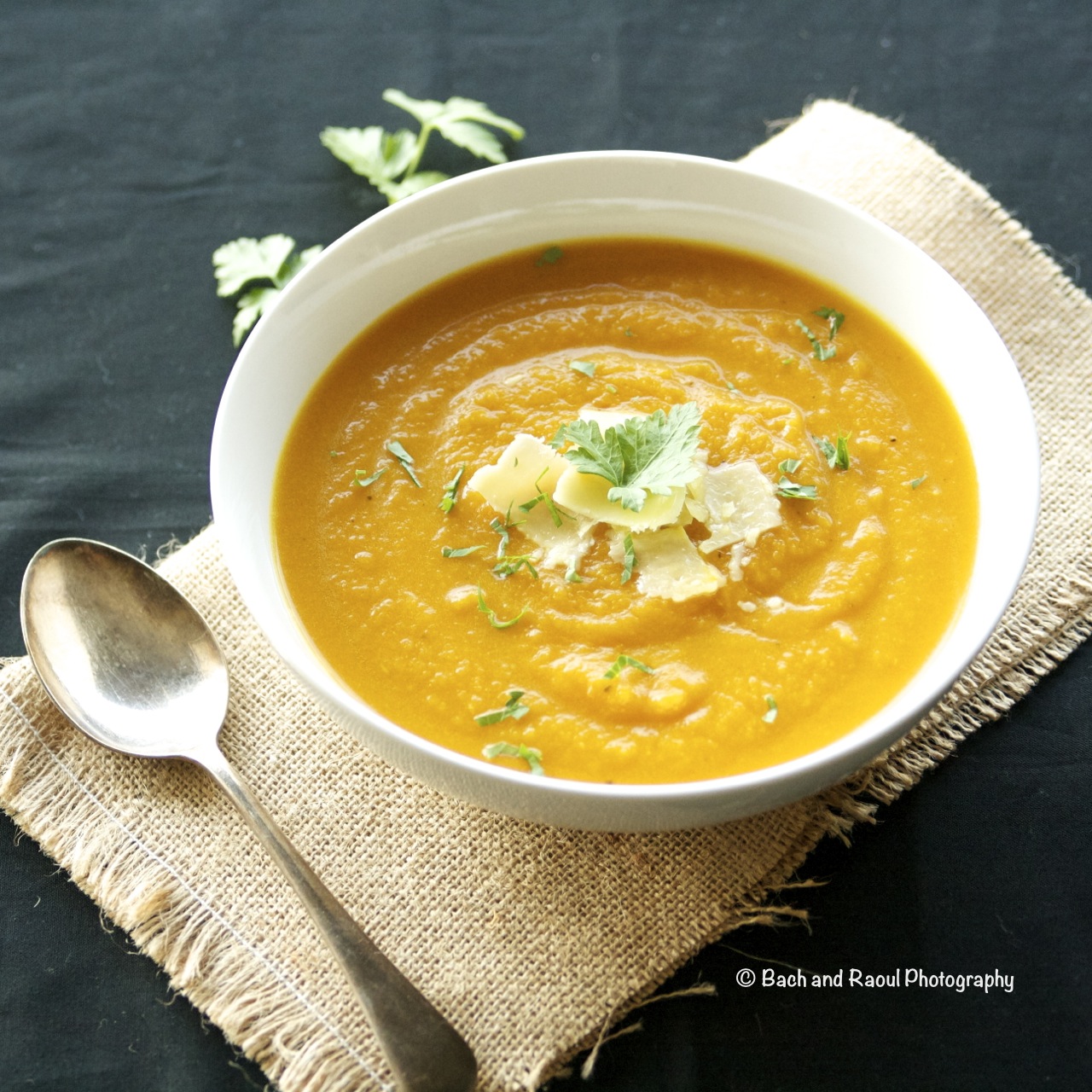 Roasted Pumpkin Soup with Aged Cheddar