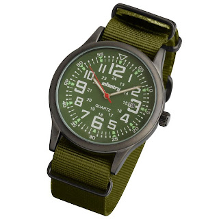 INFANTRY MENS LADY DATE 19-27CM MILITARY GREEN FABRIC SPORTS QUARTZ WRIST WATCH