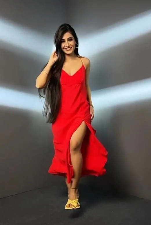 dhanashree verma high slit red dress sexy legs
