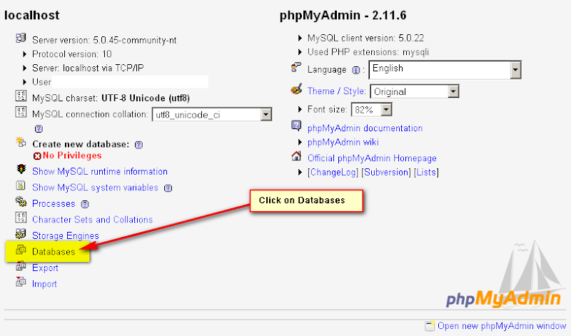 Open phpMyAdmin 2.11.6