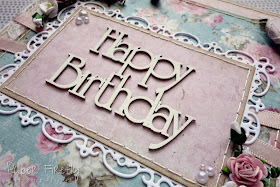Shabby chic floral birthday card with chipboard words