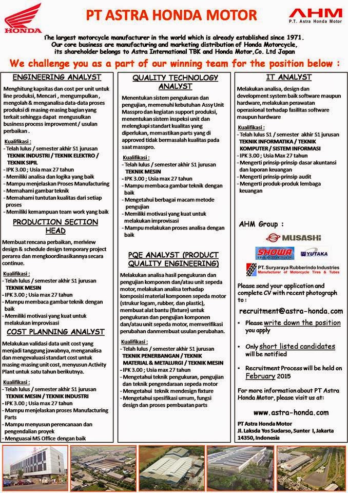 PT Astra Honda Motor - S1 Fresh Graduate Analyst, Section 