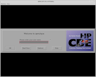 HP-UX 11i CDE logon screen in QEMU