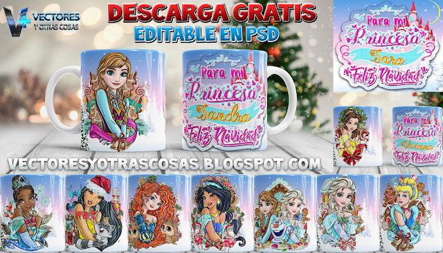 9 Tazas Princesa Navidad