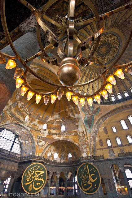 the chandeliers at Hagia Sofia, Istanbul, Turkey