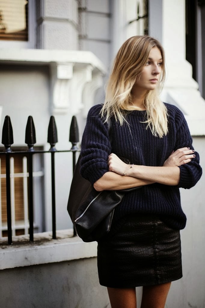 Stylish Black Sweater With Leather Skirt