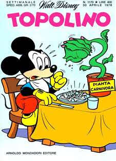 Topolino 1170 - 30 Aprile 1978 | ISSN 1120-611X | CBR 215 dpi | Settimanale | Fumetti Classici | Universo Disney
Numero volumi : IN CORSO
Topolino apparve in Italia il 30 marzo 1930, quando sul n.13 del settimanale torinese Illustrazione del Popolo, diretto da Lorenzo Gigli, fu pubblicata la prima striscia disegnata da Ub Iwerks e intitolata Le avventure di Topolino nella giungla. Due anni dopo si ha il primo libro illustrato italiano con le sue immagini: Sua Altezza Reale il Principe Codarello e, poco più tardi, il 31 dicembre 1932, esce il primo numero di Topolino in formato giornale, edito da Nerbini.
Sulla falsariga del celebre Corriere dei Piccoli, anche Topolino si presentava ai lettori con periodicità settimanale e si apriva con una breve storia in cui le didascalie sono scritte in rima e realizzata da Giove Toppi, che divenne quindi il primo autore Disney italiano. Sul settimanale della Nerbini, comunque, trovano spazio soprattutto le strisce e le tavole realizzate da Floyd Gottfredson. In queste storie vengono anche introdotte delle didascalie in rima, scritte dal primo direttore della rivista, Paolo Lorenzini (detto Collodi Nipote in quanto nipote di Carlo Collodi), e viene anche assegnato il nome definitivo alla spalla di Topolino, ovvero quel Pippo un po' lunatico e un po' svampito che sui libri della Salani veniva ancora chiamato Medoro.
Nerbini non si era assicurato correttamente i diritti di pubblicazione: quando aveva varato la sua rivista, infatti, si era rivolto al Consorzio Cinematografico E.I.A., il distributore dei cortometraggi di Topolino, quando in realtà i diritti per le riviste erano stati dati in mano al giornalista Guglielmo Emanuel dallo stesso Disney. Per cui, per un paio di numeri, la testata passò da Topolino a Topo Lino, per poi riprendere la nota testata con il n.7. Il Topolino Giornale era formato da otto pagine e non conteneva solo storie a fumetti Disney ma anche storie non-Disney che anzi erano di solito la maggioranza delle storie presenti in un numero.
Il numero 137 del Topolino Giornale, dell'11 agosto 1935, segna il passaggio di consegne da Nerbini alla Mondadori. Il fascismo, tuttavia, causò dei problemi al giornale. Dal 1938, il Min.Cul.Pop. (Ministero della Cultura Popolare) impone alla stampa di non editare più i protagonisti del fumetto popolare americano. Il solo Topolino è risparmiato, e così il suo logo e il suo personaggio possono continuare ad esistere nelle edicole italiane, ma in piena seconda guerra mondiale, a partire dal n.476 del 27 gennaio 1942, anche il settimanale è costretto a cedere alle restrizioni. Lo sostituisce Tuffolino, un ragazzetto dalle medesime caratteristiche fisiche, disegnato dal grande illustratore Pierlorenzo De Vita. Con la fine del fascismo, le avventure di Topolino poterono di nuovo essere pubblicate.
Alla fine degli anni quaranta, però, i giornali a fumetti che pubblicavano storie a puntate di non più di due tavole ad episodio erano irrimediabilmente in crisi, e così lo stesso Topolino, le cui vendite erano di gran lunga calate rispetto al periodo d'oro. Mondadori, però, non poteva rinunciare alla rivista da edicola per non perdere i ricchi diritti delle pubblicazioni da libreria, così decise un doloroso ma necessario cambio di formato e periodicità. Nel 1949 nasce così il periodico a fumetti Topolino formato libretto, all'inizio con cadenza mensile, quindi quindicinale e, infine, settimanale, fino a giungere a oggi al suo sessantesimo anniversario e con oltre 3000 numeri usciti, ricchi di storie tra le più famose, con autori da Carl Barks a Romano Scarpa, da Floyd Gottfredson a Giovan Battista Carpi e così via.