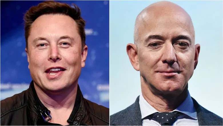 Foto de Elon Musk a la izquierda y Jeff Bezos a la derecha