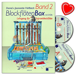 BlockflötenBox Band 2 - Lehrgang (Unterstufe: 7-8 Jahre) für Sopranblockflöte mit 2 CDs von Daniel Hellbach - mit bunter herzförmiger Notenklammer