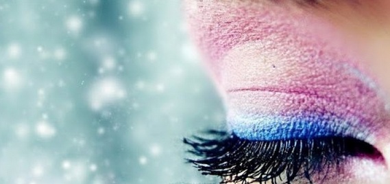 Eye with blue and pink eye shadow