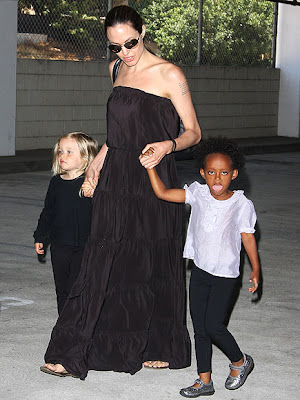 Angelina Jolie was seen in the Los Angeles area yesterday with her daughters 