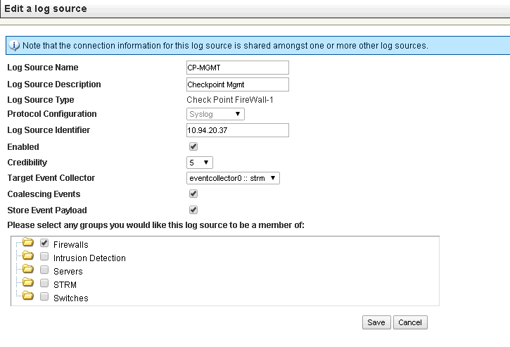 Forwarding Checkpoint Management Server Firewall logs to an external syslog server STRM/Qradar SIEM