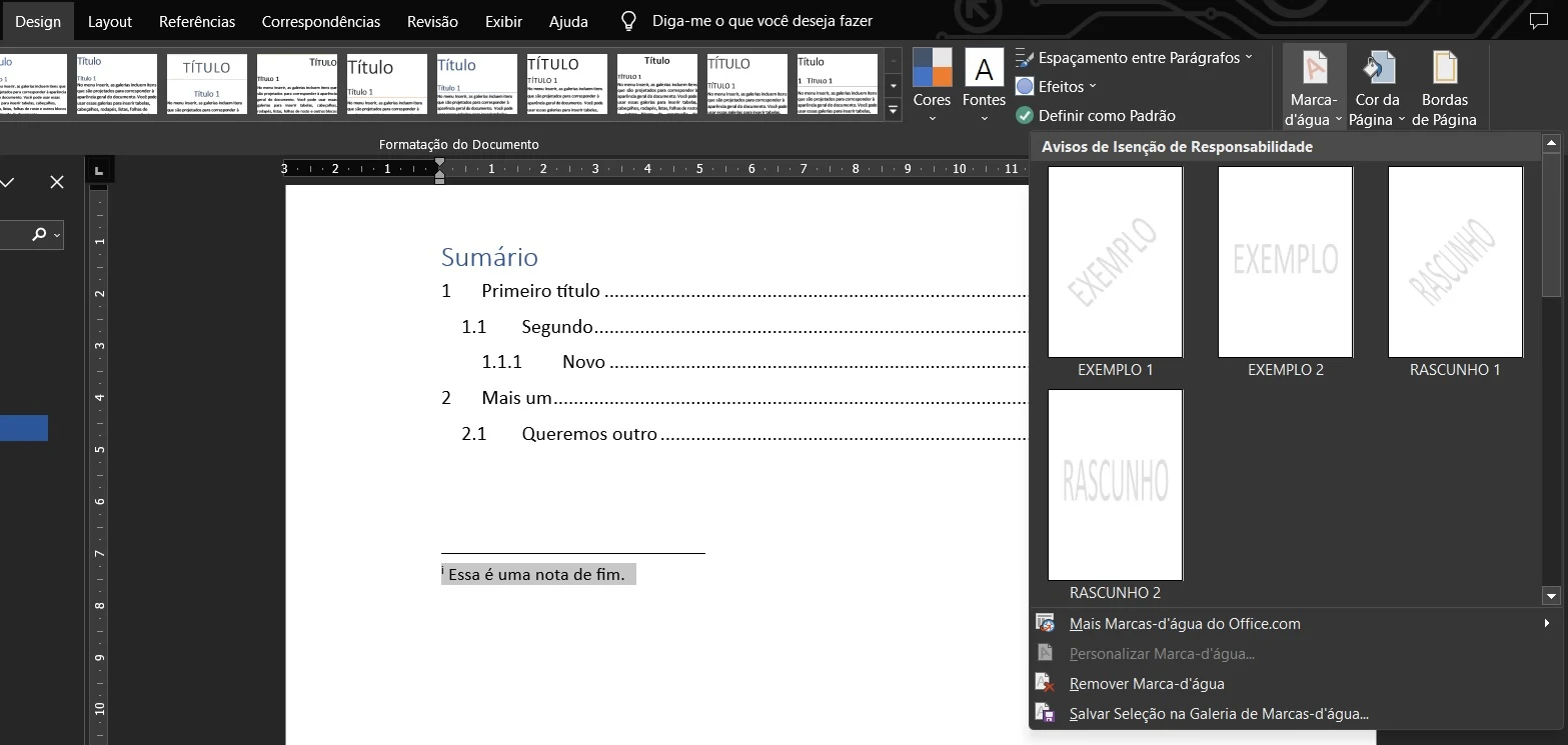 Onde inserir marca d'água no Word